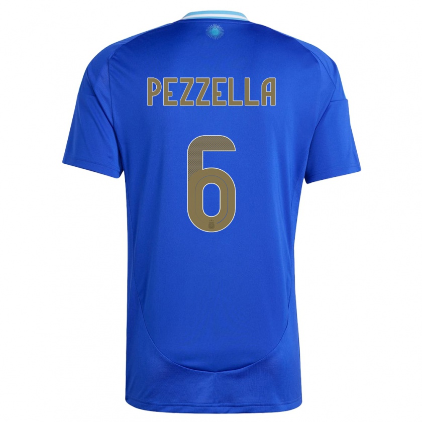 Kandiny Herren Argentinien German Pezzella #6 Blau Auswärtstrikot Trikot 24-26 T-Shirt