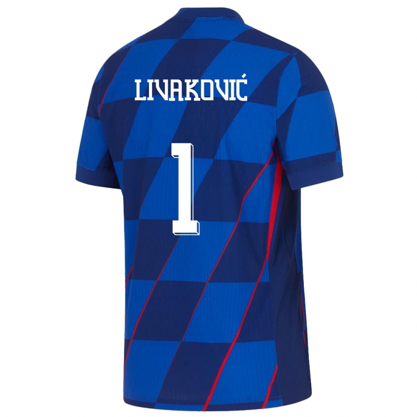Kandiny Herren Kroatien Dominik Livakovic #1 Blau Auswärtstrikot Trikot 24-26 T-Shirt