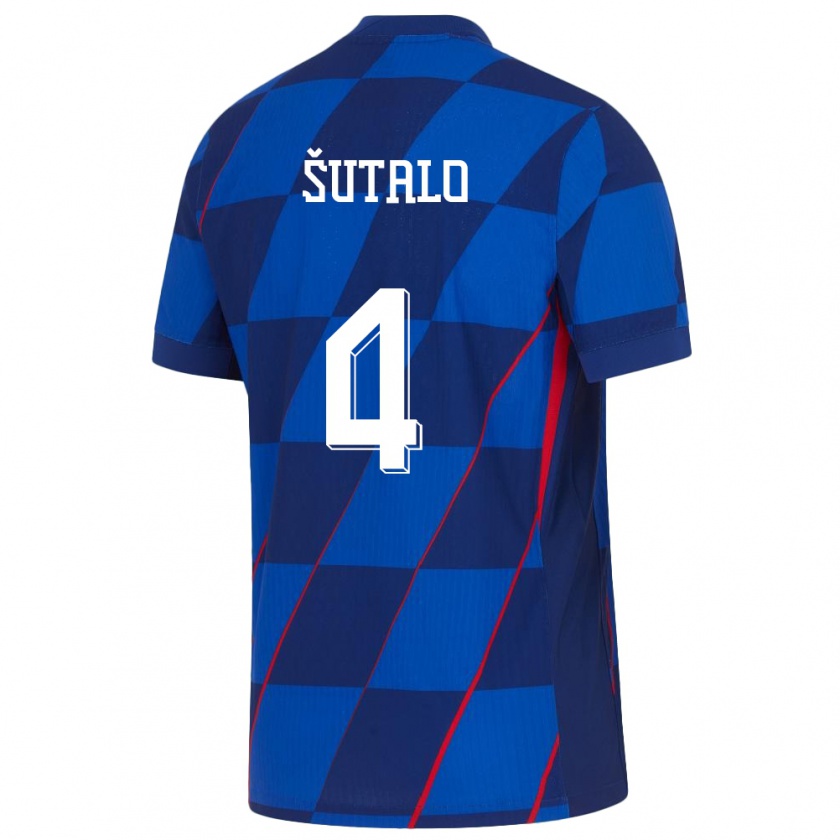 Kandiny Herren Kroatien Bosko Sutalo #4 Blau Auswärtstrikot Trikot 24-26 T-Shirt