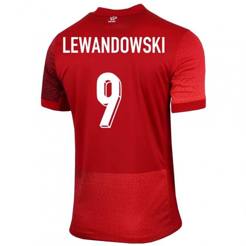 Kandiny Herren Polen Robert Lewandowski #9 Rot Auswärtstrikot Trikot 24-26 T-Shirt