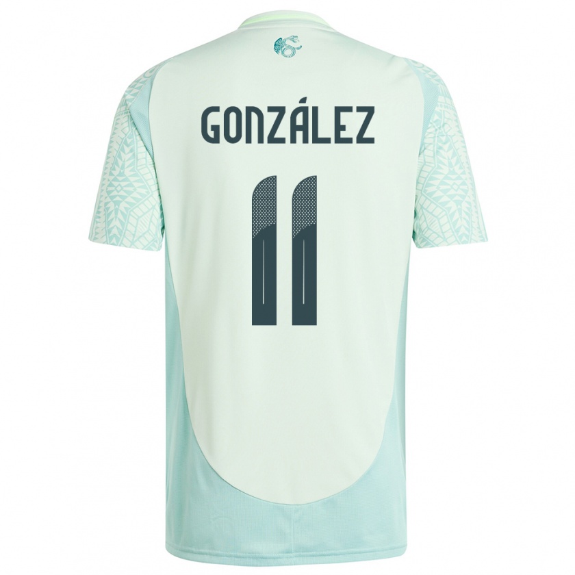 Kandiny Herren Mexiko Bryan Gonzalez #11 Leinengrün Auswärtstrikot Trikot 24-26 T-Shirt