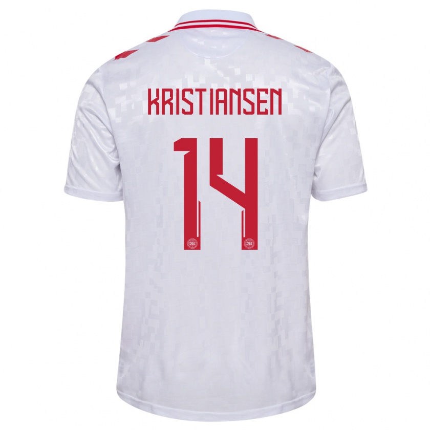 Kandiny Herren Dänemark Victor Kristiansen #14 Weiß Auswärtstrikot Trikot 24-26 T-Shirt