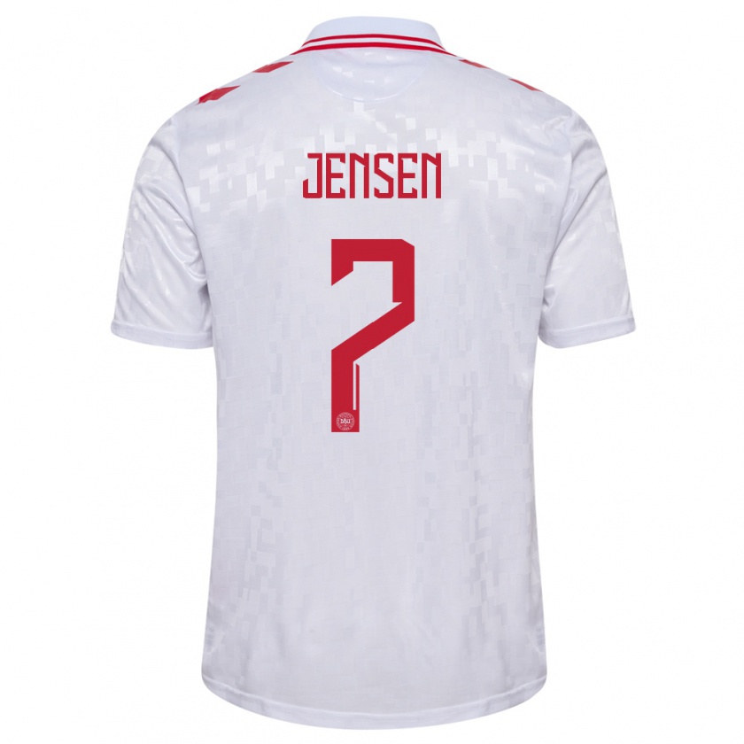Kandiny Herren Dänemark Mathias Jensen #7 Weiß Auswärtstrikot Trikot 24-26 T-Shirt