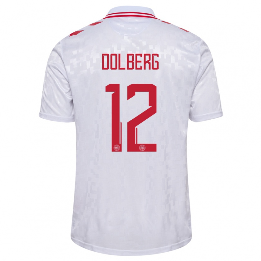 Kandiny Herren Dänemark Kasper Dolberg #12 Weiß Auswärtstrikot Trikot 24-26 T-Shirt