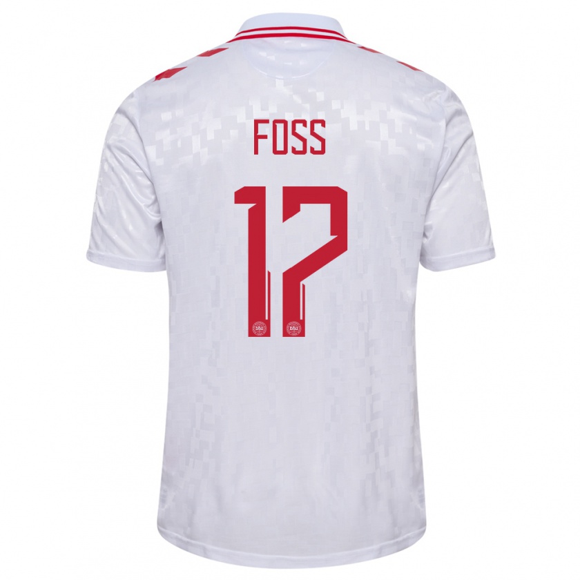 Kandiny Herren Dänemark Jonathan Foss #17 Weiß Auswärtstrikot Trikot 24-26 T-Shirt