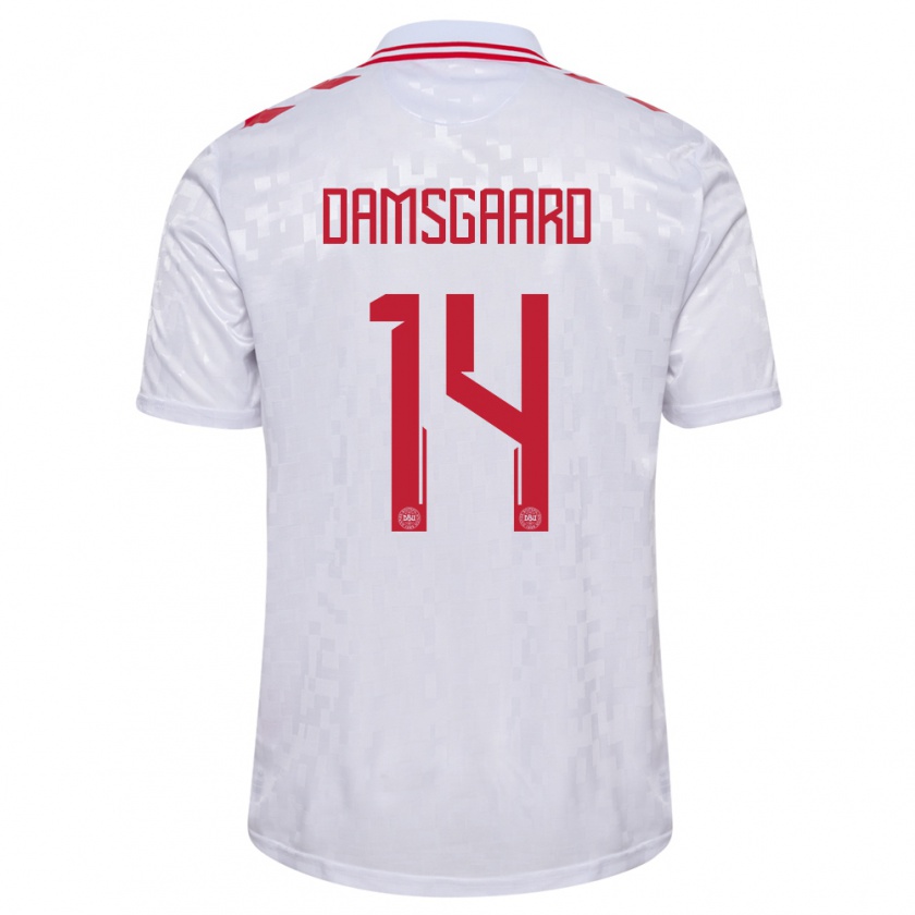 Kandiny Herren Dänemark Mikkel Damsgaard #14 Weiß Auswärtstrikot Trikot 24-26 T-Shirt