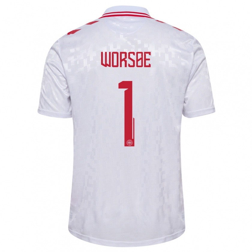 Kandiny Herren Dänemark Laura Worsoe #1 Weiß Auswärtstrikot Trikot 24-26 T-Shirt
