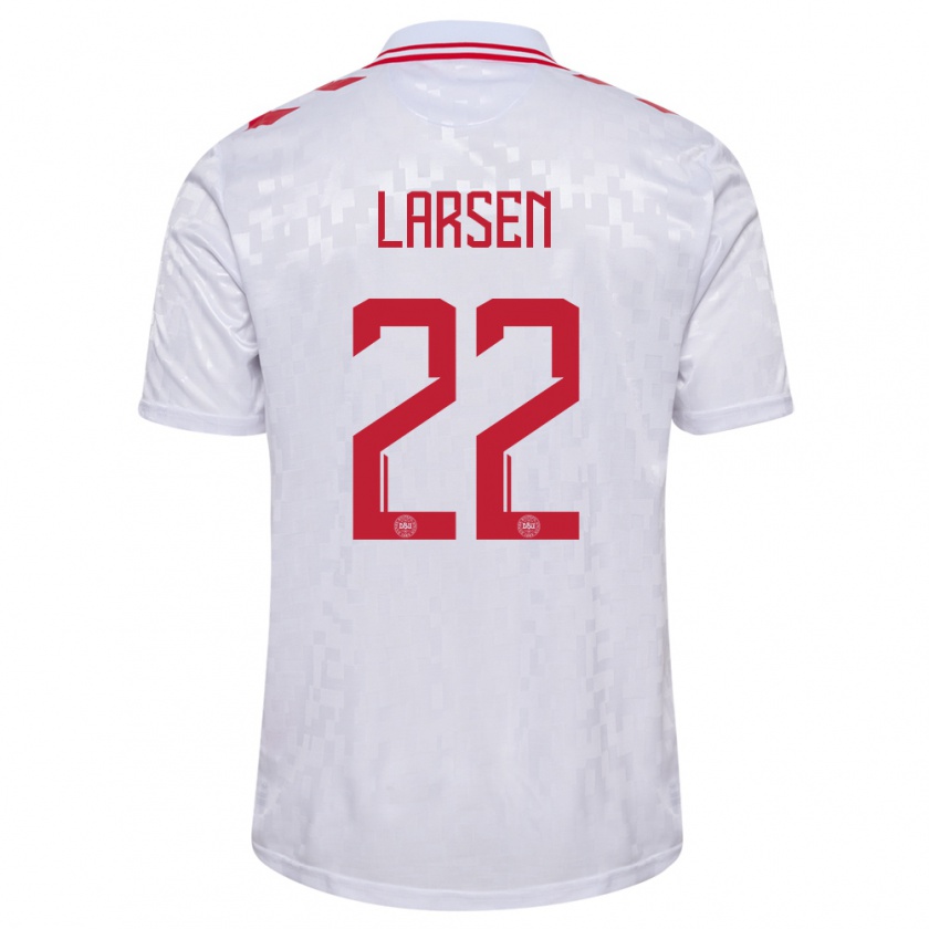 Kandiny Herren Dänemark Kathrine Larsen #22 Weiß Auswärtstrikot Trikot 24-26 T-Shirt