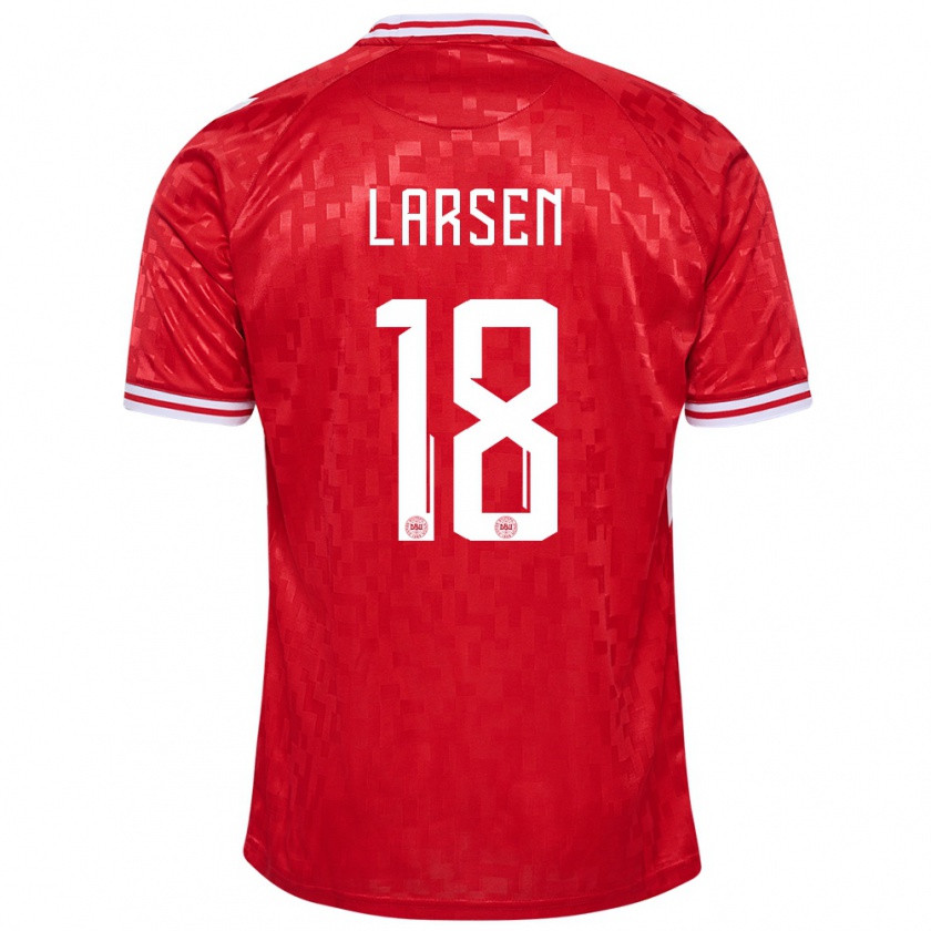 Kandiny Damen Dänemark Lukas Larsen #18 Rot Heimtrikot Trikot 24-26 T-Shirt