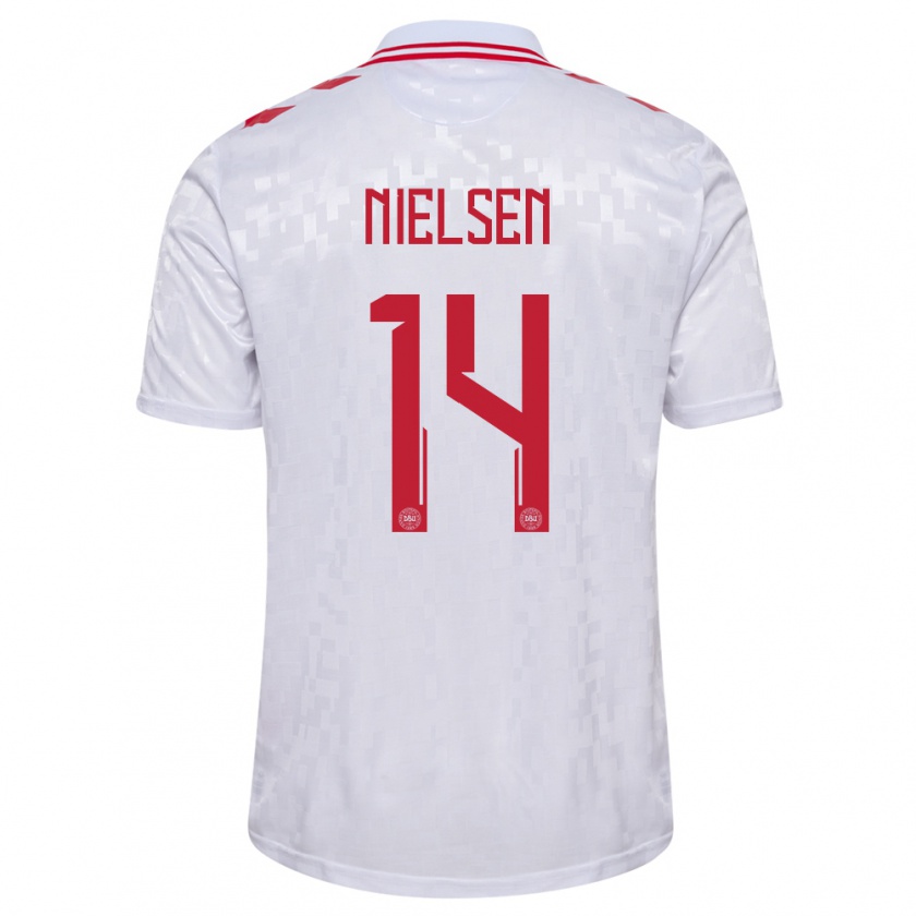 Kandiny Damen Dänemark Julius Nielsen #14 Weiß Auswärtstrikot Trikot 24-26 T-Shirt