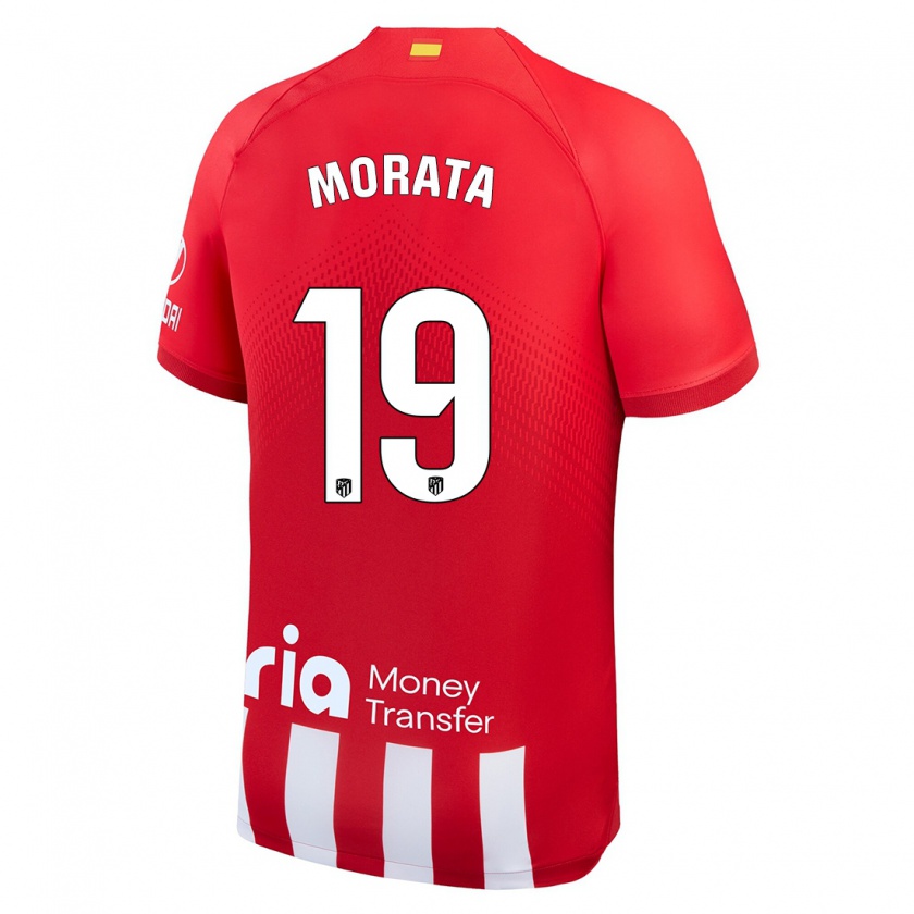 Kandiny Kinder Álvaro Morata #19 Rot-Weiss Heimtrikot Trikot 2023/24 T-Shirt