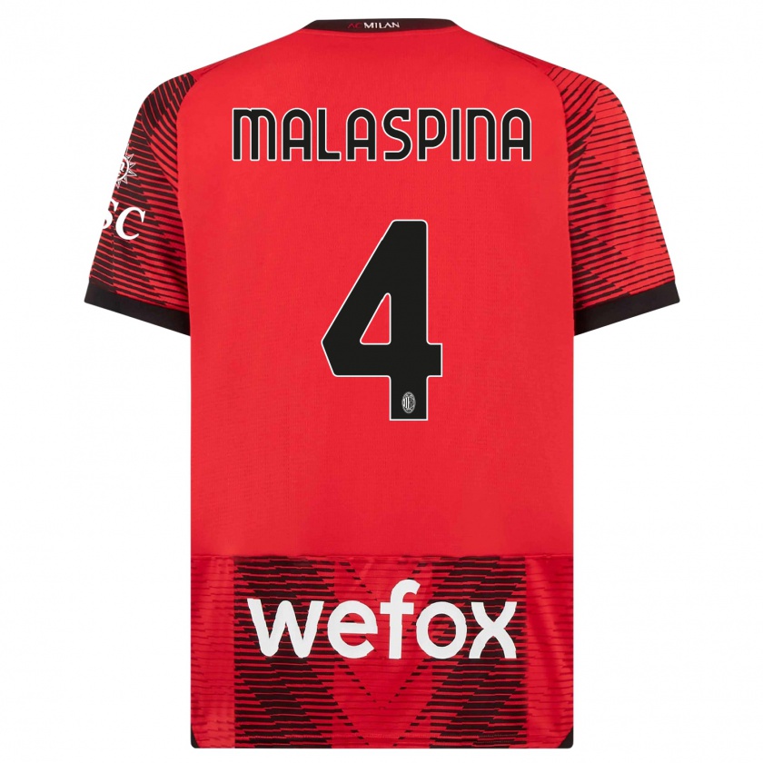 Kandiny Kinder Mattia Malaspina #4 Rot Schwarz Heimtrikot Trikot 2023/24 T-Shirt