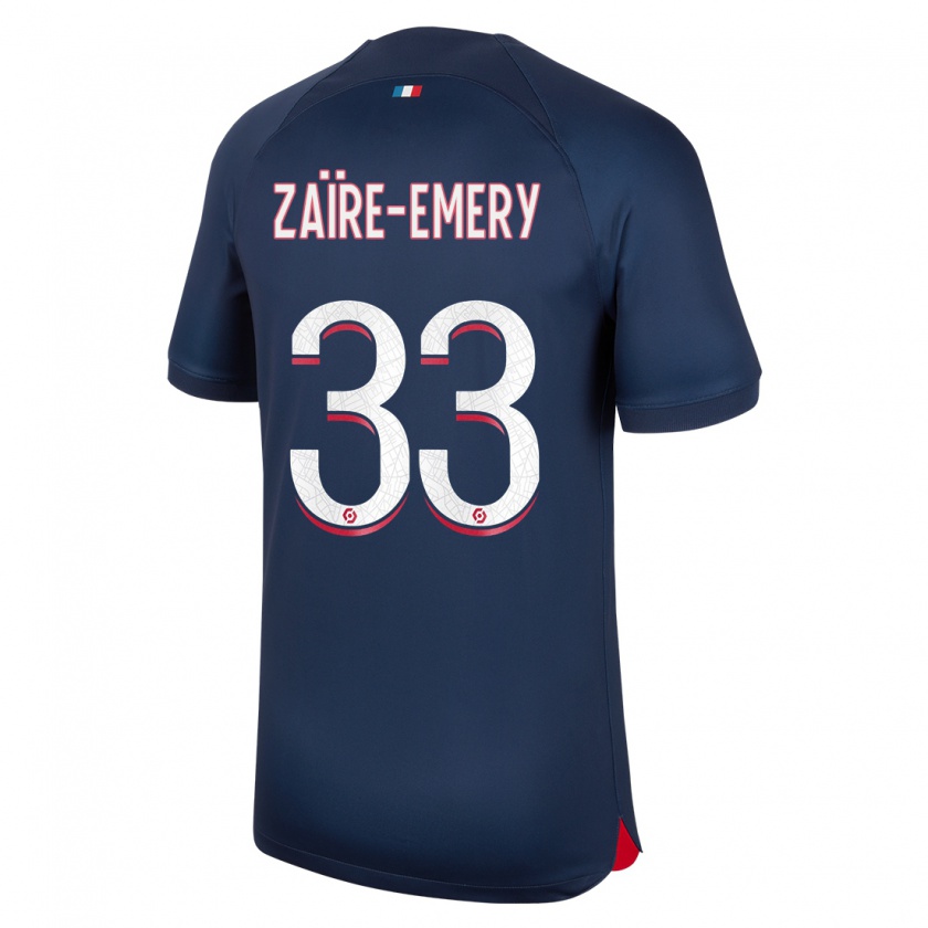 Kandiny Kinder Warren Zaïre-Emery #33 Blau Rot Heimtrikot Trikot 2023/24 T-Shirt