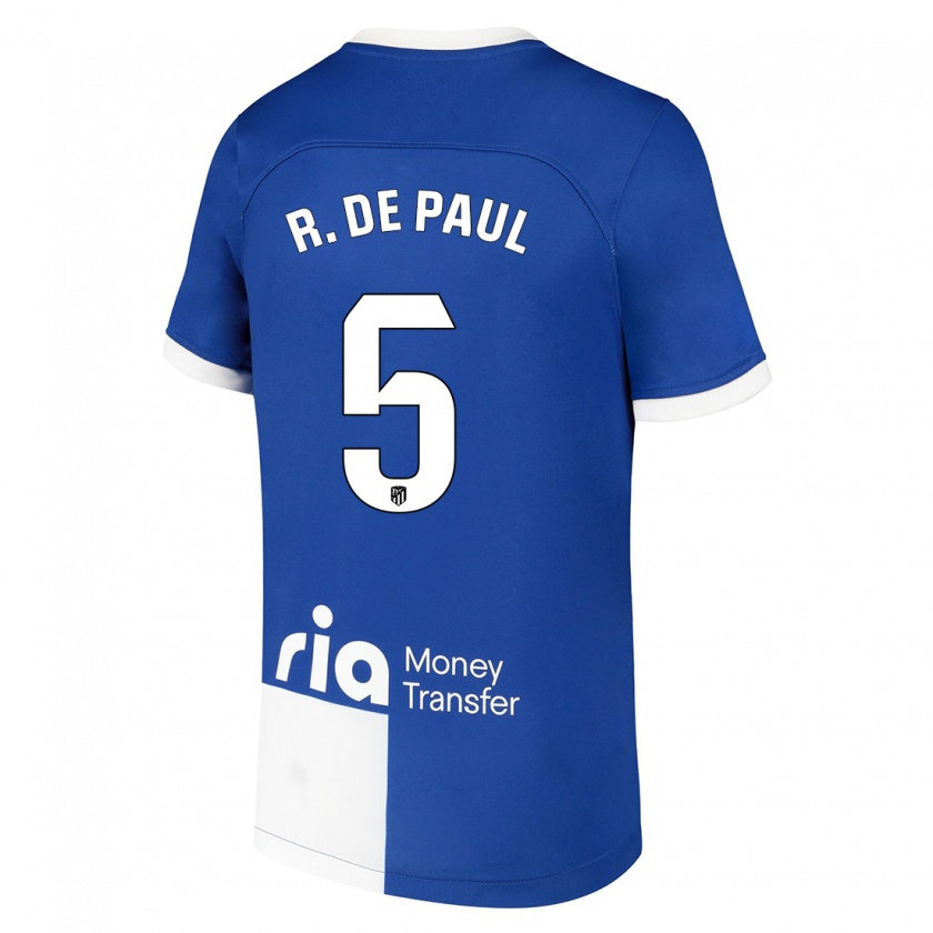 Kandiny Kinder Rodrigo De Paul #5 Blau Weiss Auswärtstrikot Trikot 2023/24 T-Shirt
