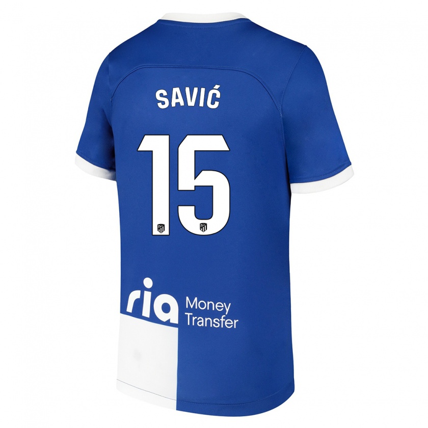 Kandiny Kinder Stefan Savic #15 Blau Weiss Auswärtstrikot Trikot 2023/24 T-Shirt