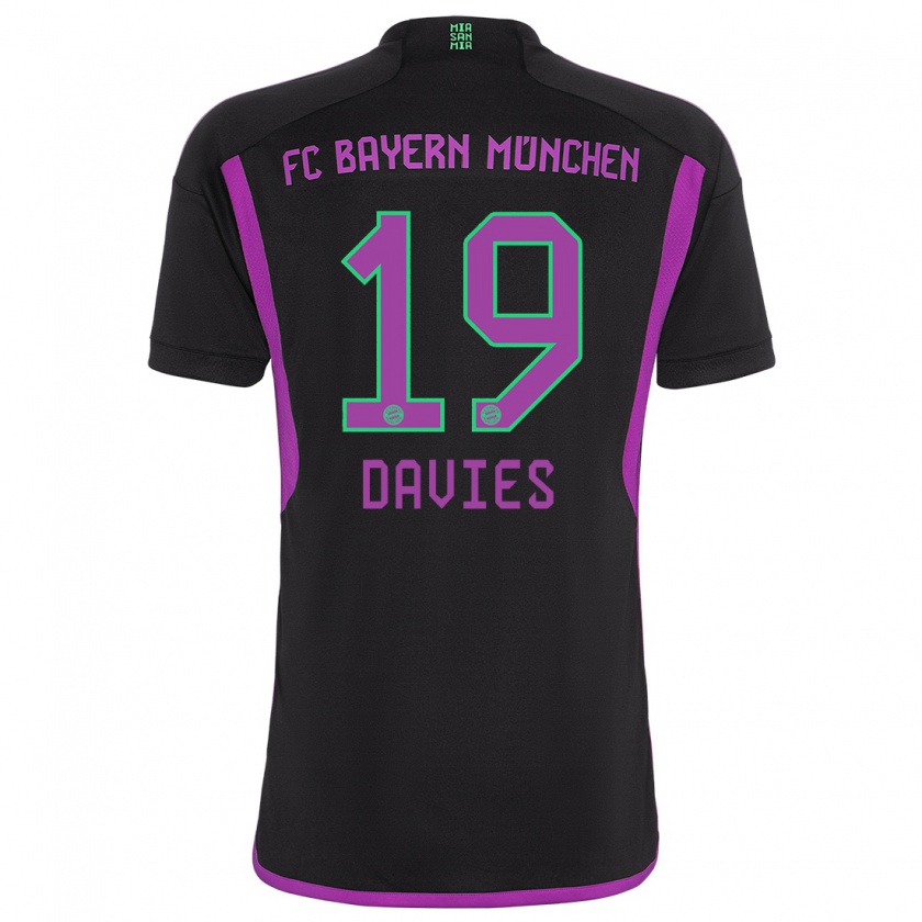 Kandiny Kinder Alphonso Davies #19 Schwarz Auswärtstrikot Trikot 2023/24 T-Shirt