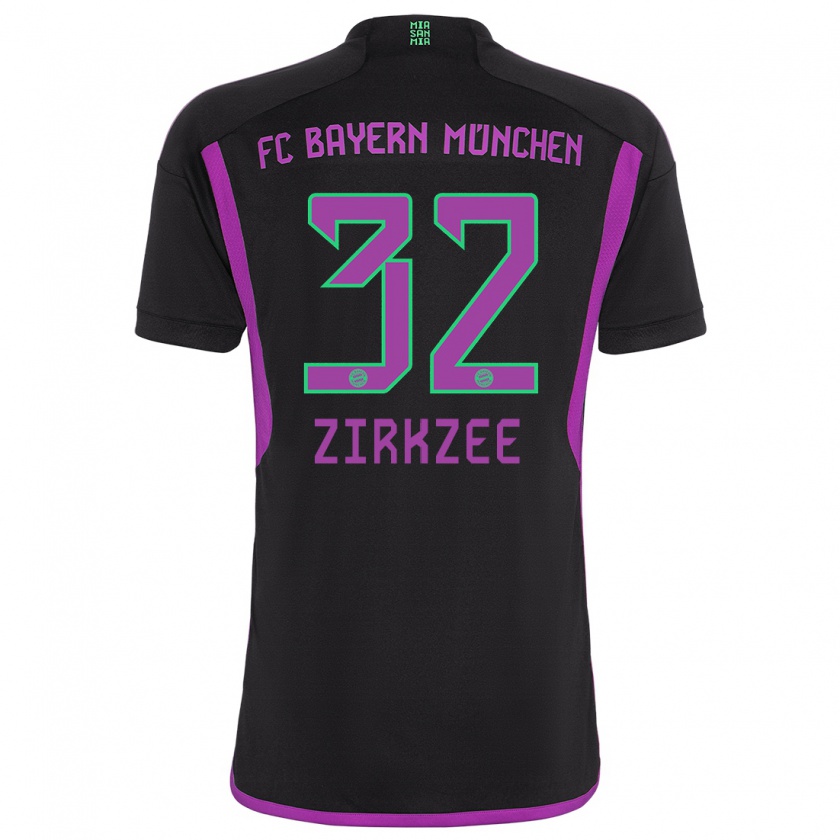 Kandiny Kinder Joshua Zirkzee #32 Schwarz Auswärtstrikot Trikot 2023/24 T-Shirt