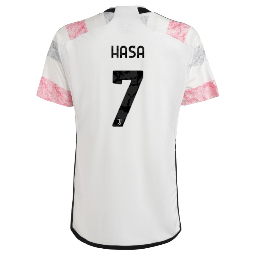 Kandiny Kinder Luis Hasa #7 Weiß Rosa Auswärtstrikot Trikot 2023/24 T-Shirt