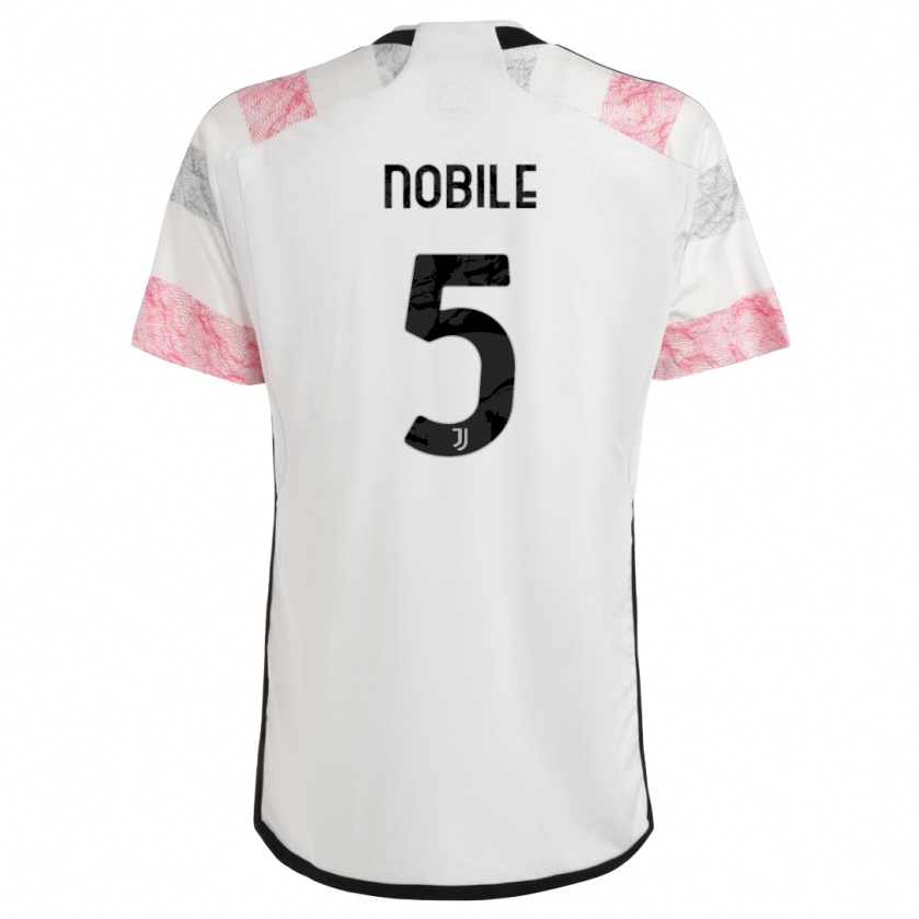 Kandiny Kinder Riccardo Nobile #5 Weiß Rosa Auswärtstrikot Trikot 2023/24 T-Shirt