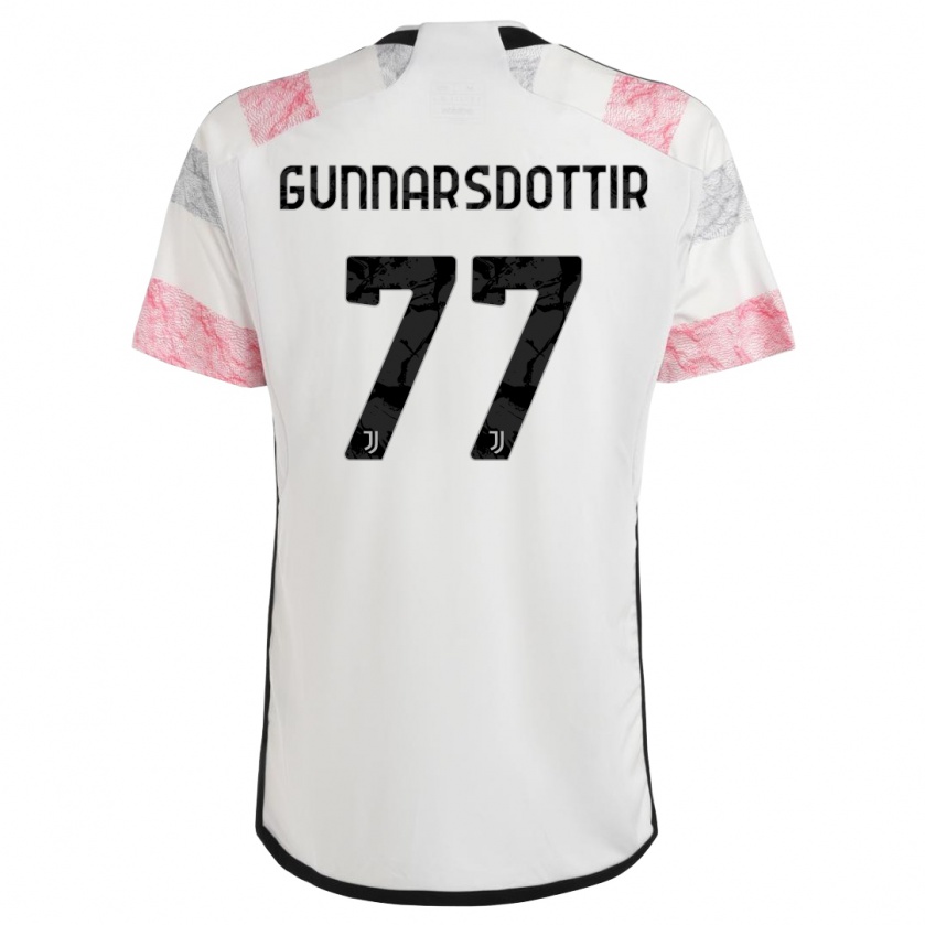 Kandiny Kinder Sara Bjork Gunnarsdottir #77 Weiß Rosa Auswärtstrikot Trikot 2023/24 T-Shirt