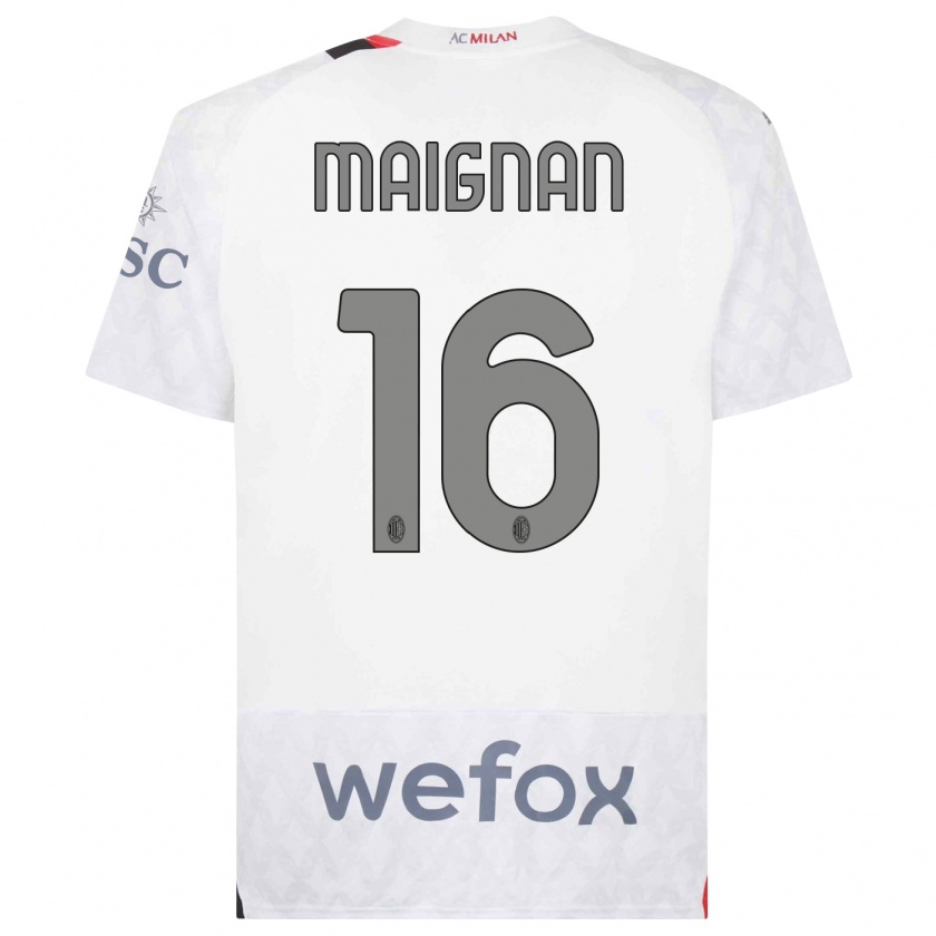 Kandiny Kinder Mike Maignan #16 Weiß Auswärtstrikot Trikot 2023/24 T-Shirt