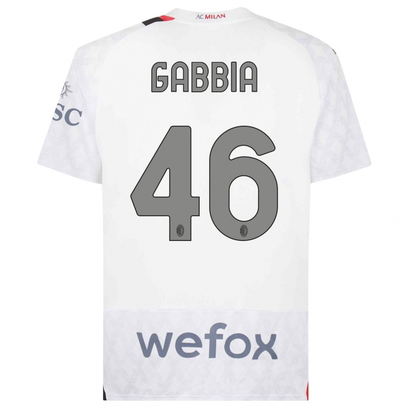 Kandiny Kinder Matteo Gabbia #46 Weiß Auswärtstrikot Trikot 2023/24 T-Shirt