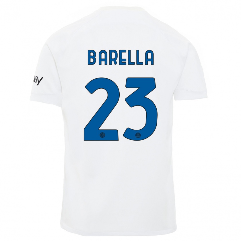 Kandiny Kinder Nicolò Barella #23 Weiß Auswärtstrikot Trikot 2023/24 T-Shirt