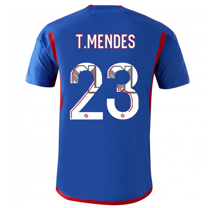 Kandiny Kinder Thiago Mendes #23 Blau Rot Auswärtstrikot Trikot 2023/24 T-Shirt