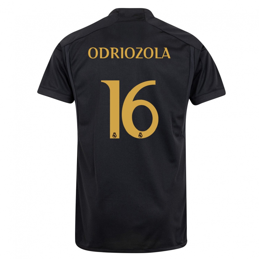 Kandiny Kinder Alvaro Odriozola #16 Schwarz Ausweichtrikot Trikot 2023/24 T-Shirt
