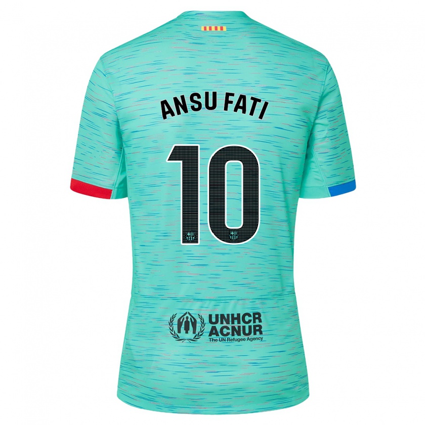 Kandiny Kinder Ansu Fati #10 Helles Aqua Ausweichtrikot Trikot 2023/24 T-Shirt