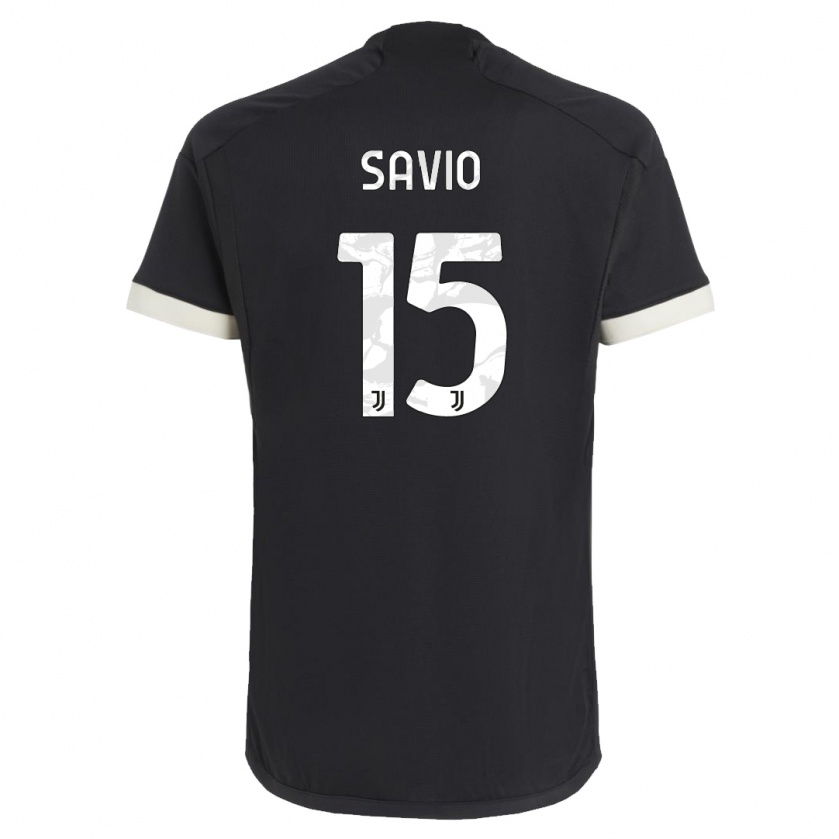 Kandiny Kinder Federico Savio #15 Schwarz Ausweichtrikot Trikot 2023/24 T-Shirt
