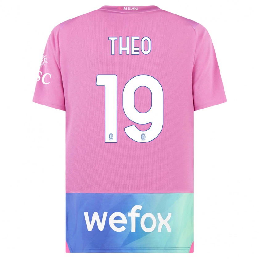 Kandiny Kinder Theo Hernández #19 Pink Lila Ausweichtrikot Trikot 2023/24 T-Shirt