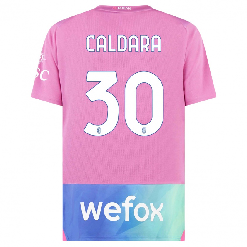 Kandiny Kinder Mattia Caldara #30 Pink Lila Ausweichtrikot Trikot 2023/24 T-Shirt