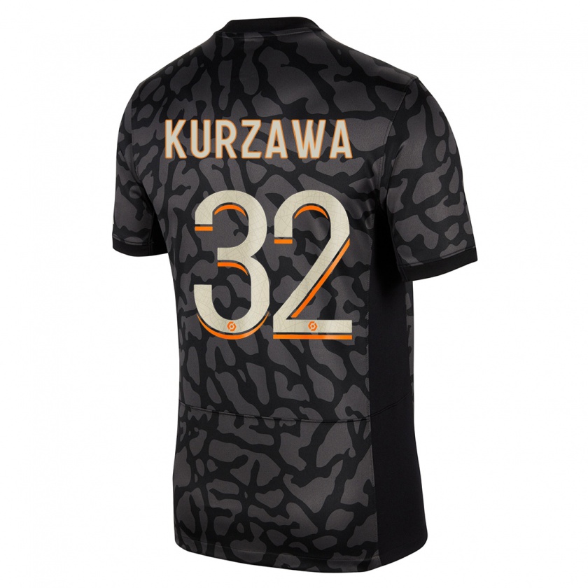 Kandiny Kinder Layvin Kurzawa #32 Schwarz Ausweichtrikot Trikot 2023/24 T-Shirt