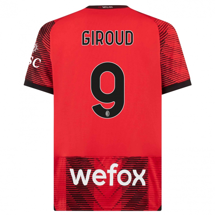 Kandiny Herren Olivier Giroud #9 Rot Schwarz Heimtrikot Trikot 2023/24 T-Shirt