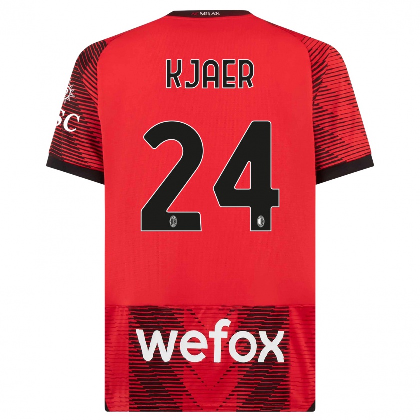 Kandiny Herren Simon Kjaer #24 Rot Schwarz Heimtrikot Trikot 2023/24 T-Shirt