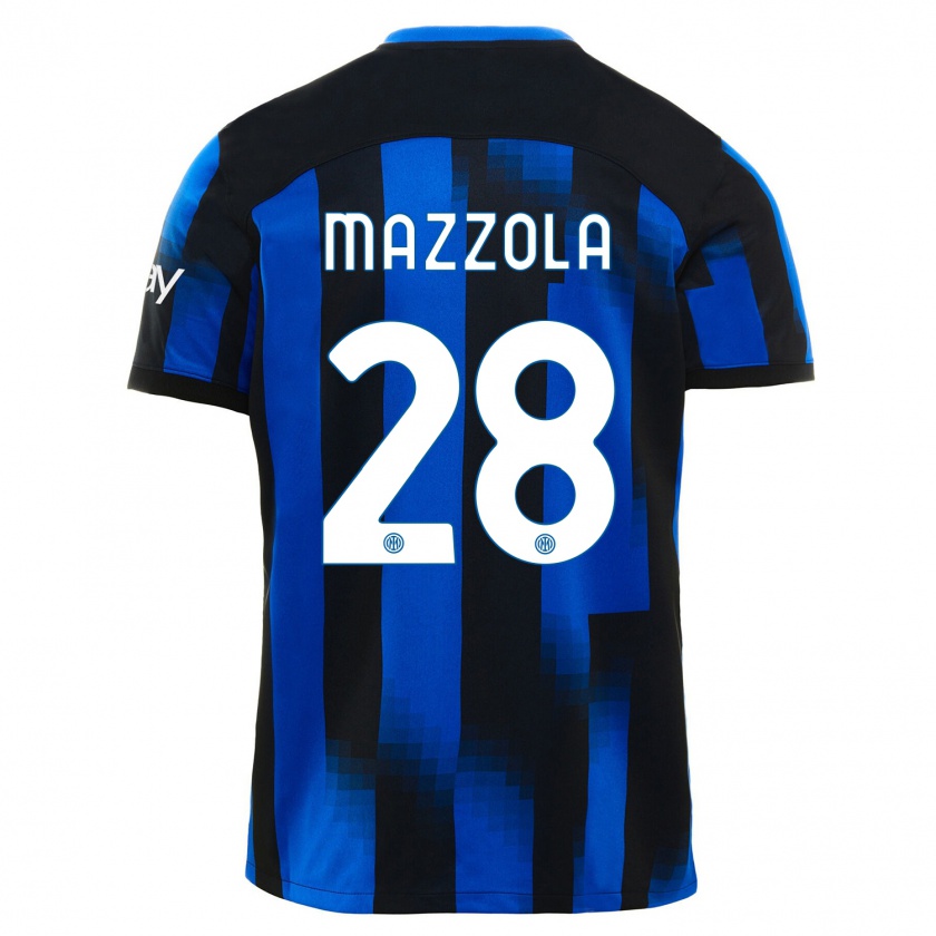 Kandiny Herren Giuseppe Mazzola #28 Schwarz Blau Heimtrikot Trikot 2023/24 T-Shirt
