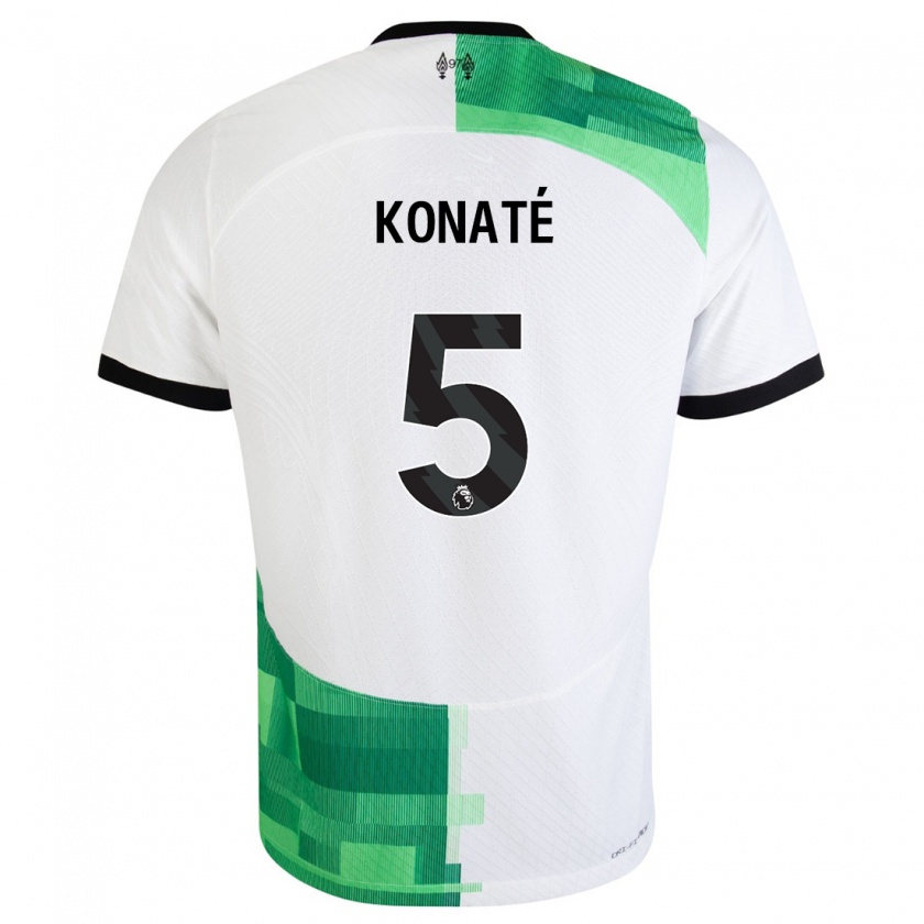 Kandiny Herren Ibrahima Konaté #5 Weiß Grün Auswärtstrikot Trikot 2023/24 T-Shirt