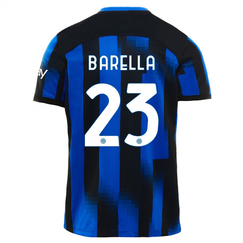 Kandiny Damen Nicolò Barella #23 Schwarz Blau Heimtrikot Trikot 2023/24 T-Shirt