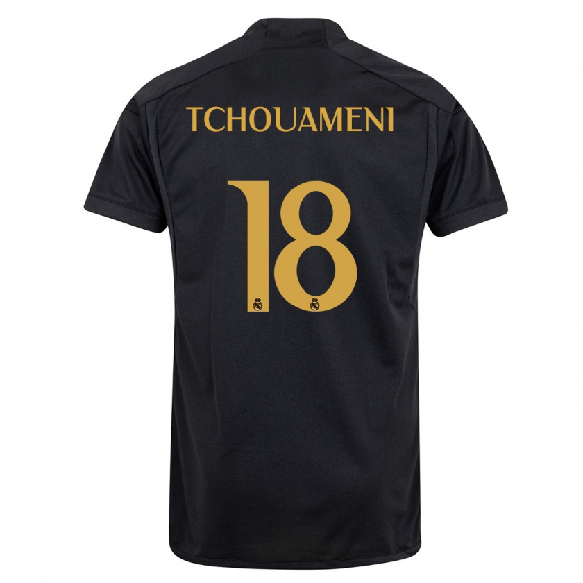 Kandiny Damen Aurélien Tchouaméni #18 Schwarz Ausweichtrikot Trikot 2023/24 T-Shirt