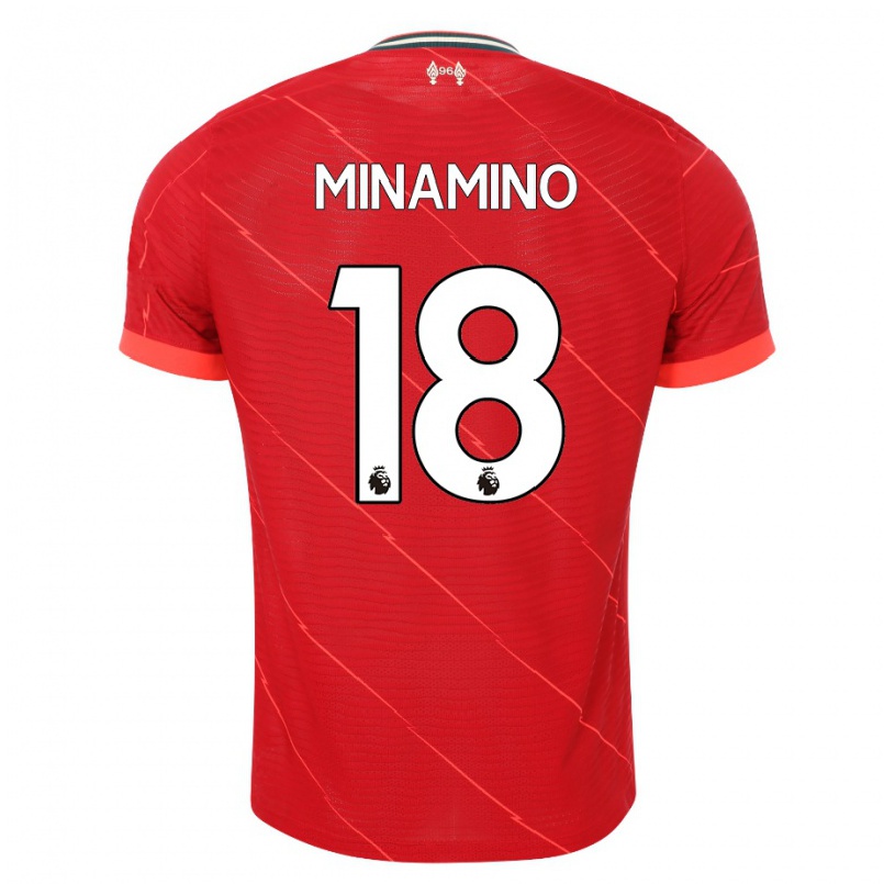 Kinder Fußball Takumi Minamino #18 Rot Heimtrikot Trikot 2021/22 T-Shirt