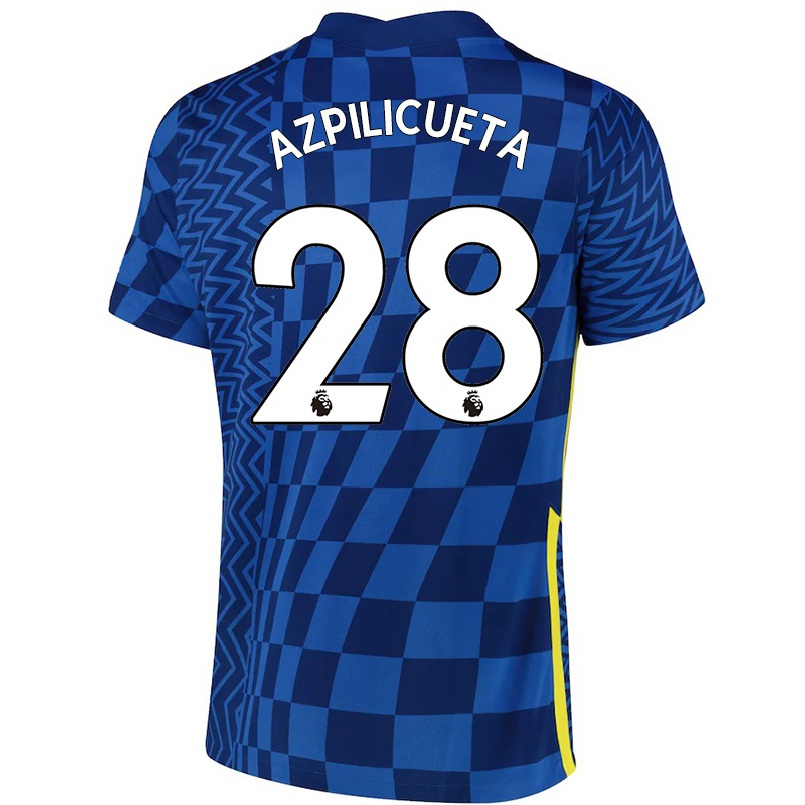 Kinder Fußball Cesar Azpilicueta #28 Dunkelblau Heimtrikot Trikot 2021/22 T-shirt