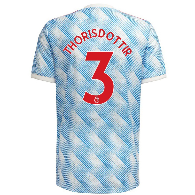Kinder Fußball Maria Thorisdottir #3 Blau Weiss Auswärtstrikot Trikot 2021/22 T-shirt