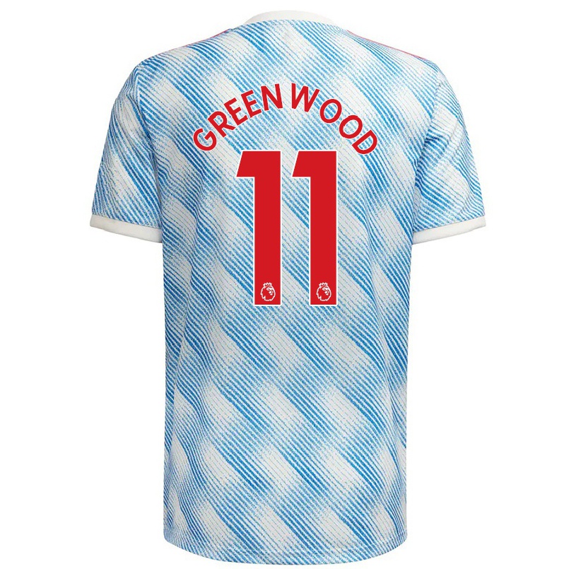 Kinder Fußball Mason Greenwood #11 Blau Weiss Auswärtstrikot Trikot 2021/22 T-shirt