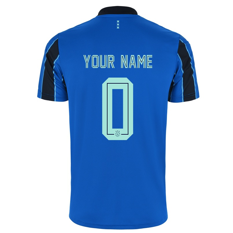 Kinder Fußball Dein Name #0 Blau Schwarz Auswärtstrikot Trikot 2021/22 T-shirt