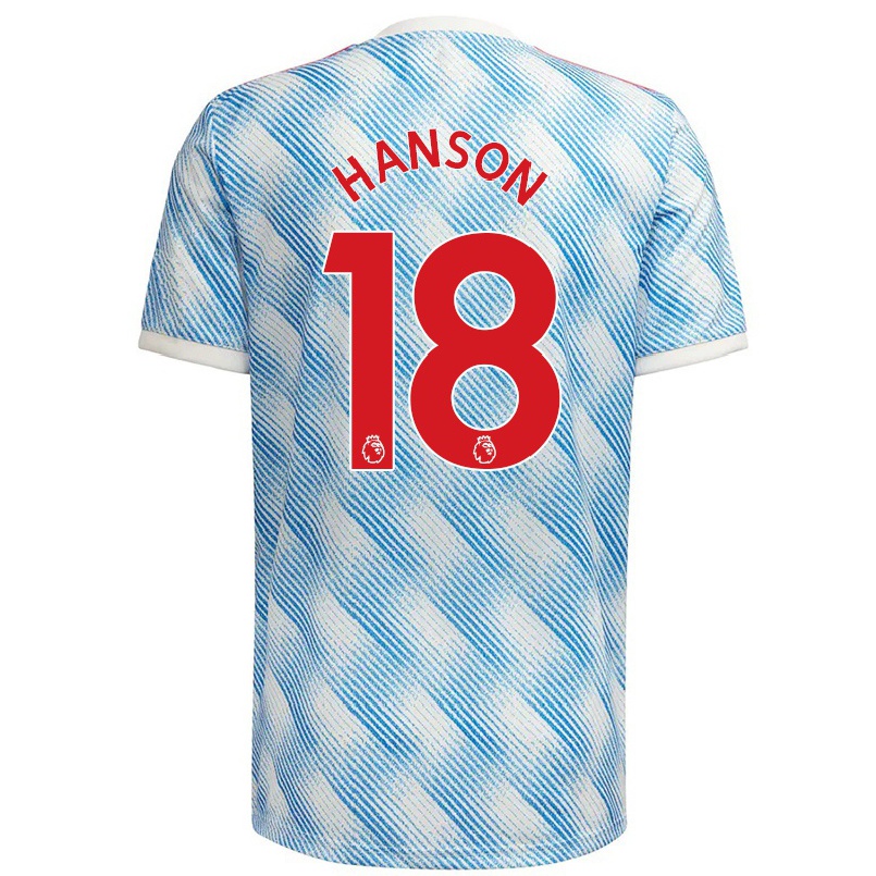 Kinder Fußball Kirsty Hanson #18 Blau Weiss Auswärtstrikot Trikot 2021/22 T-shirt