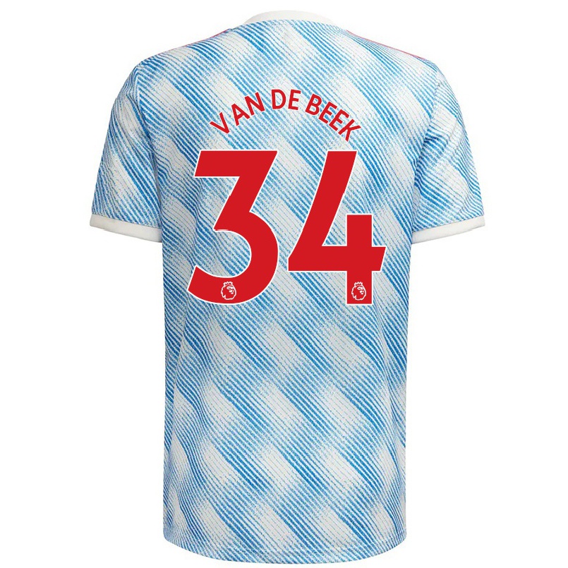 Kinder Fußball Donny Van De Beek #34 Blau Weiss Auswärtstrikot Trikot 2021/22 T-shirt