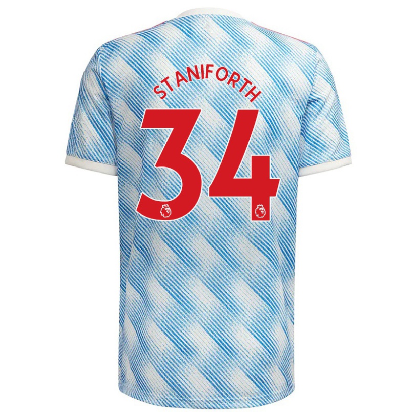 Kinder Fußball Lucy Staniforth #34 Blau Weiss Auswärtstrikot Trikot 2021/22 T-shirt