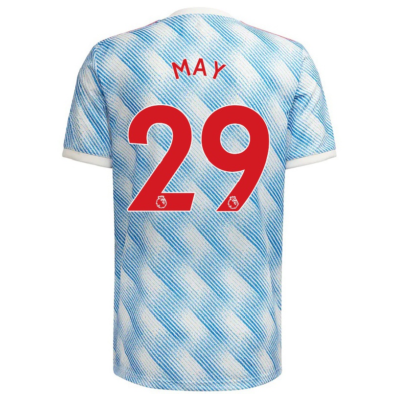 Kinder Fußball Rebecca May #29 Blau Weiss Auswärtstrikot Trikot 2021/22 T-shirt