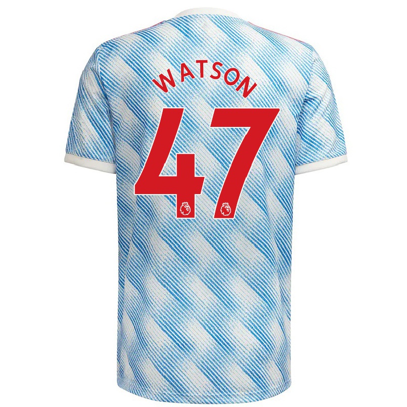 Kinder Fußball Polly Watson #47 Blau Weiss Auswärtstrikot Trikot 2021/22 T-shirt